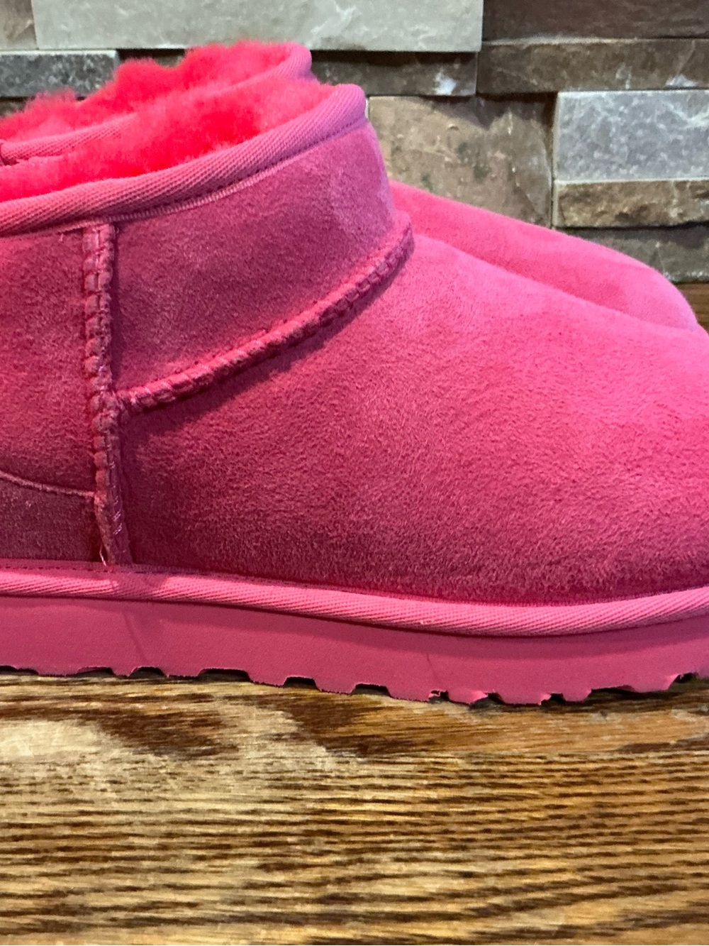 UGG Classic Ultra Mini Hot Pink Suede Boots - Picture 3 of 8